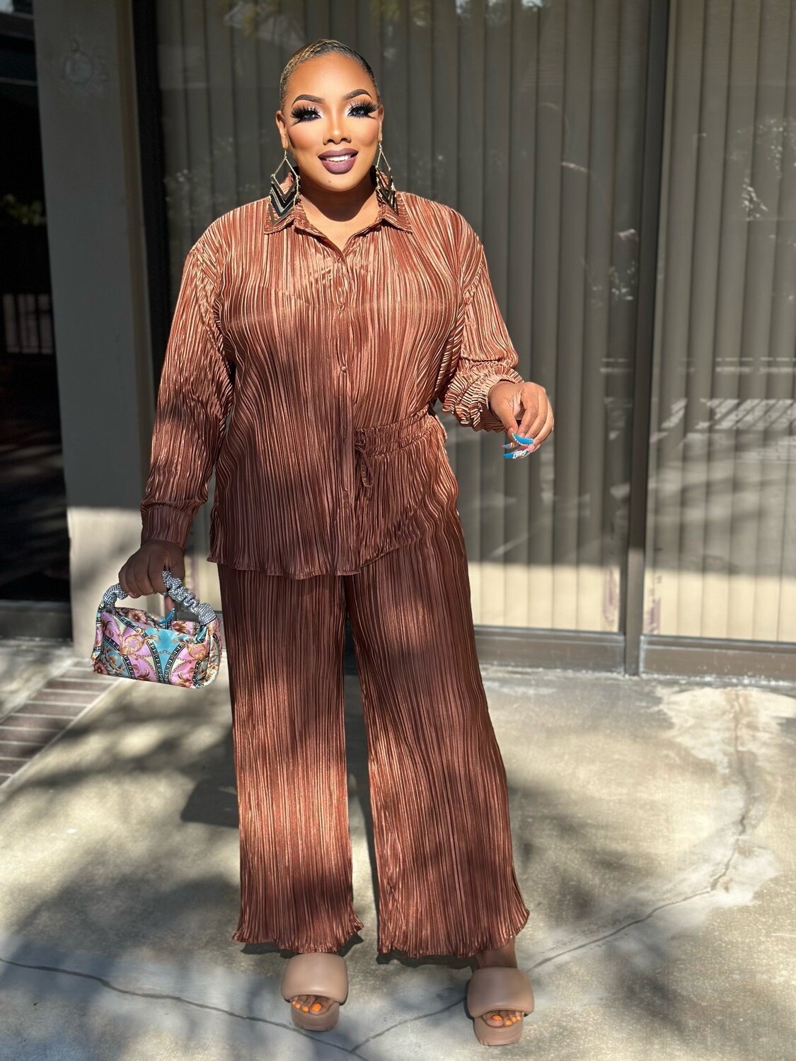 Eve Pleated Blouse Pants Set