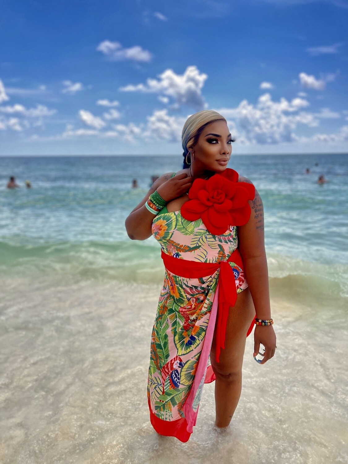 Red ruby  SWIM WEAR SET with Bikini Wrap Skirt