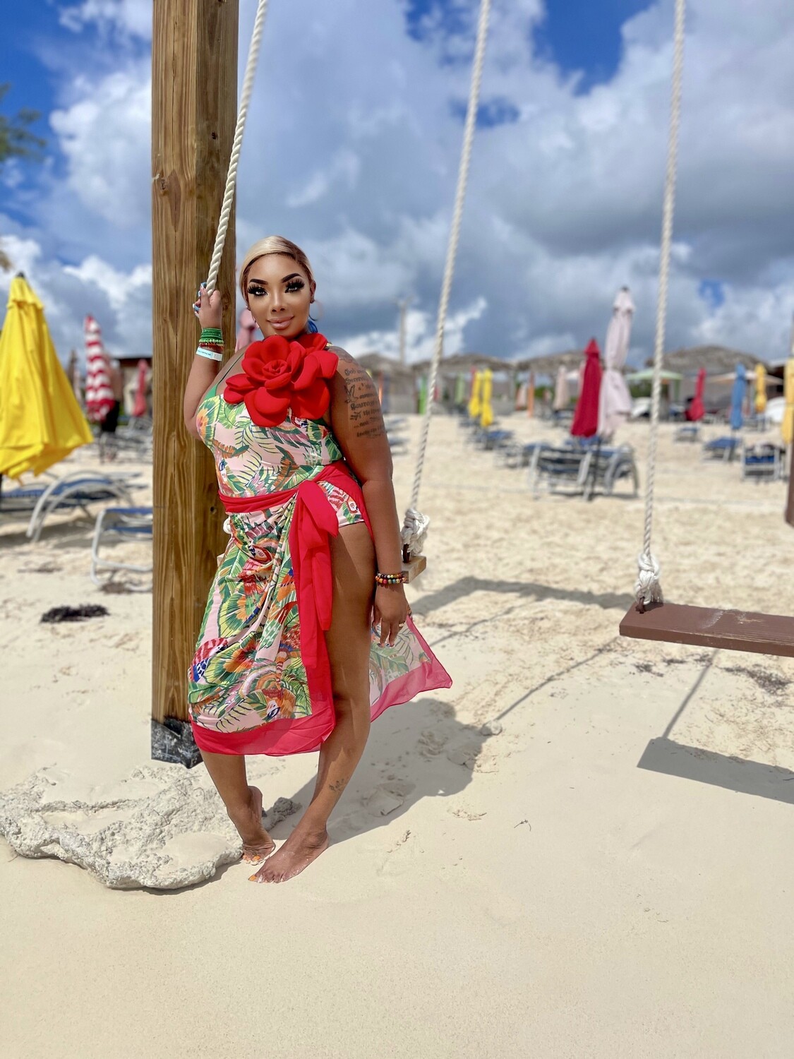 Red ruby  SWIM WEAR SET with Bikini Wrap Skirt