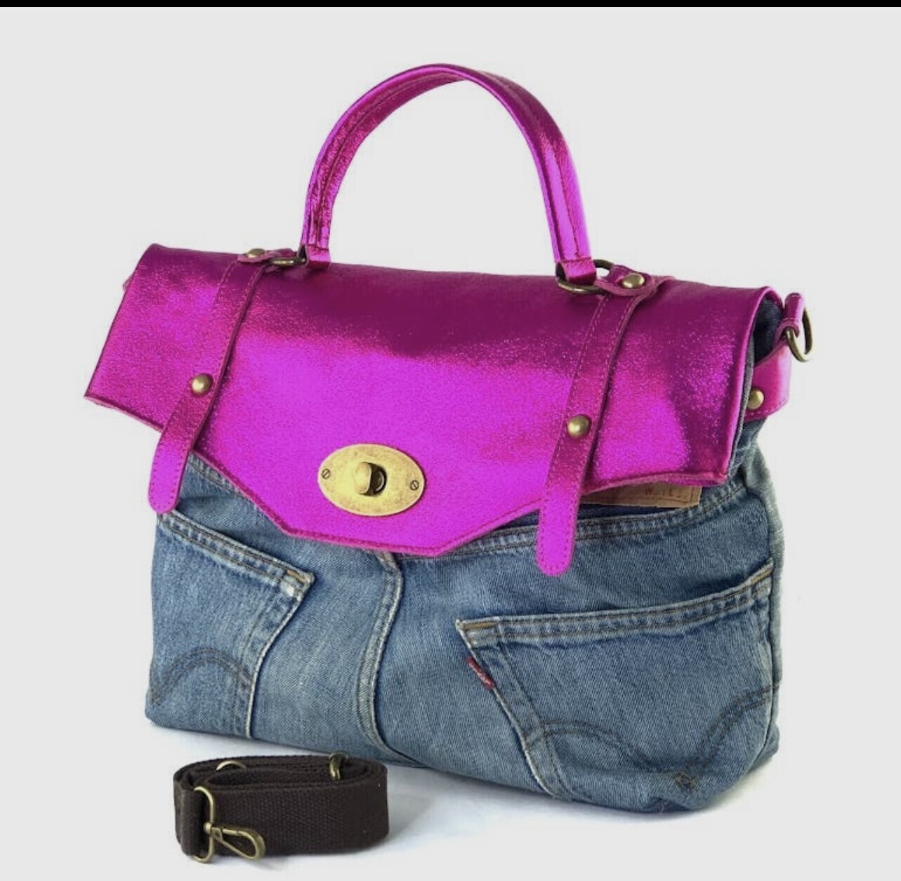 Vintage Denim and hot pink hand and shoulder bag