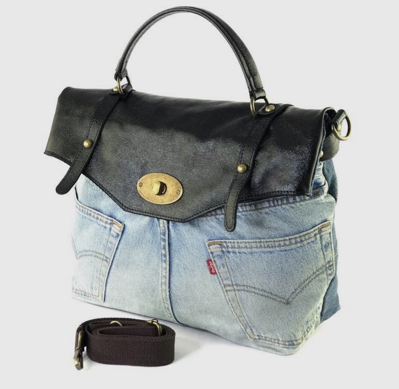 Vintage Denim and hot pink hand and shoulder bag