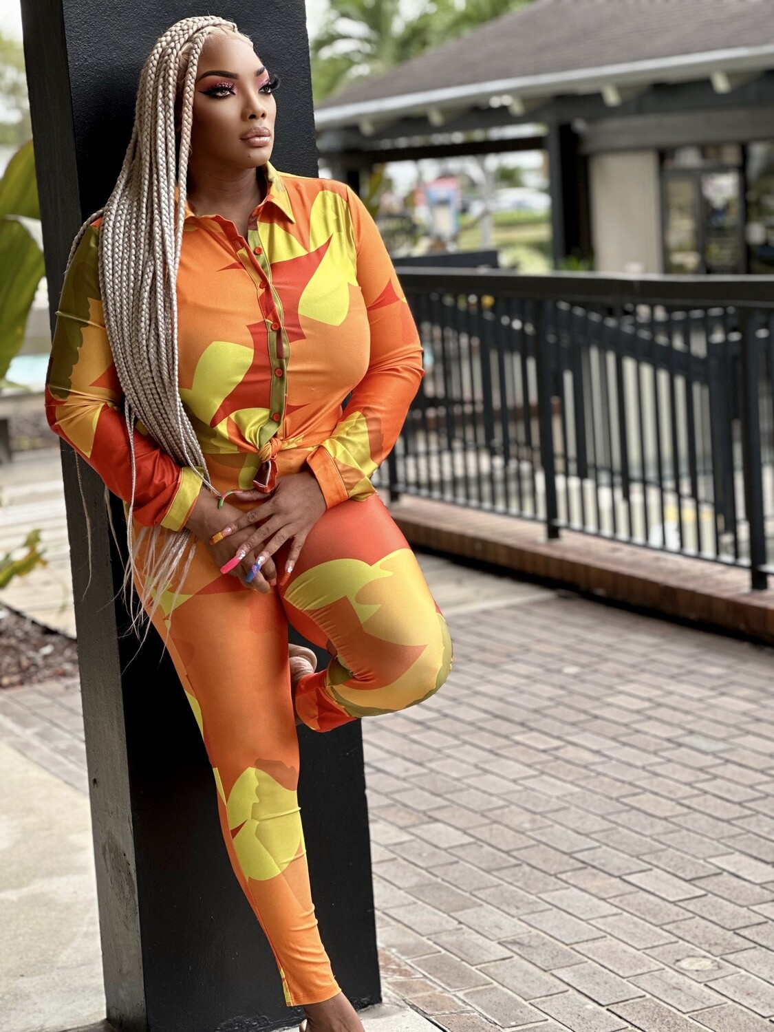 promises Plus Size Front Tie Shirt Crop Top and Pants Set
