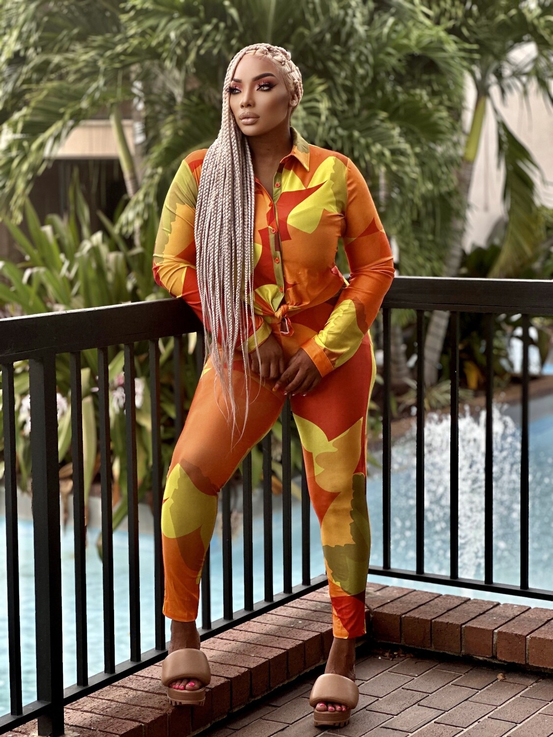 promises Plus Size Front Tie Shirt Crop Top and Pants Set