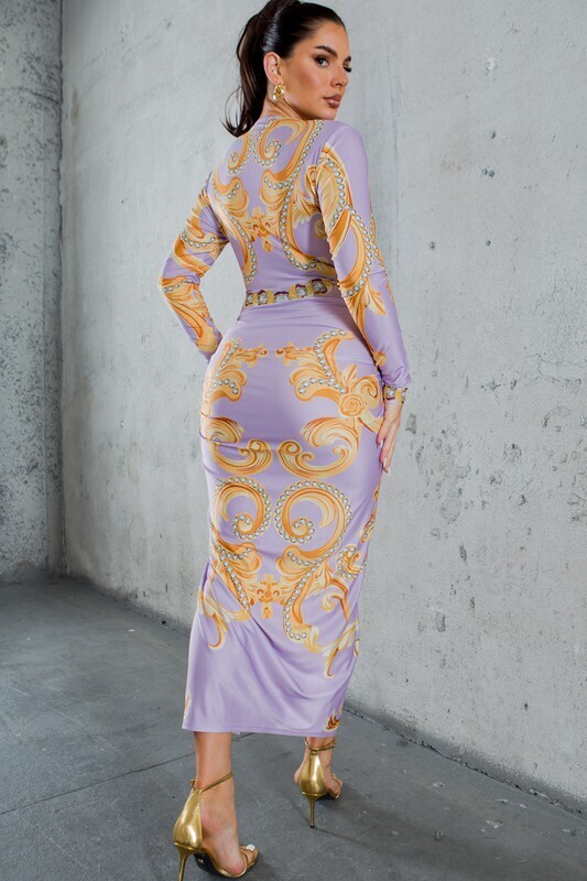 lucky gal Knot Front Long Sleeve Midi Dress