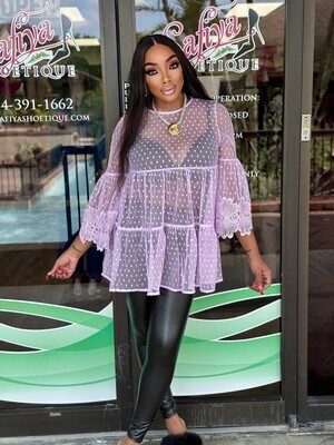 violet MESH POLKA DOT BABY DOLL SEE THROUGH TUNIC TOP