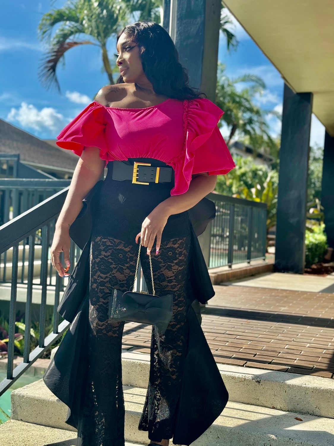 please add a plus one off the shoulder fuchsia top