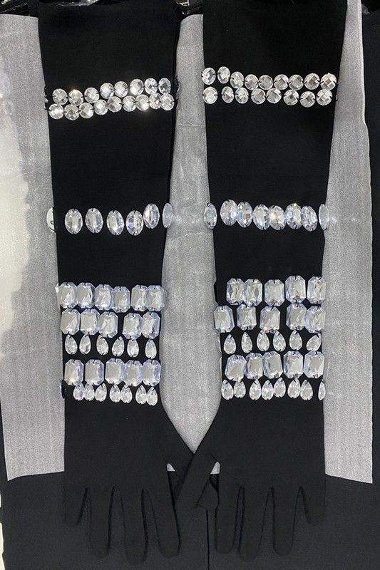 drip me in diamond SLEEVELESS RHINESTONE DETAIL MINI DRESS W/ GLOVES