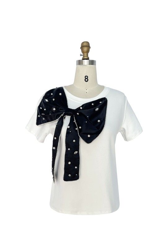 RHINESTONES JEWELED BOWKNOT TEE