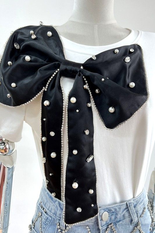 RHINESTONES JEWELED BOWKNOT TEE