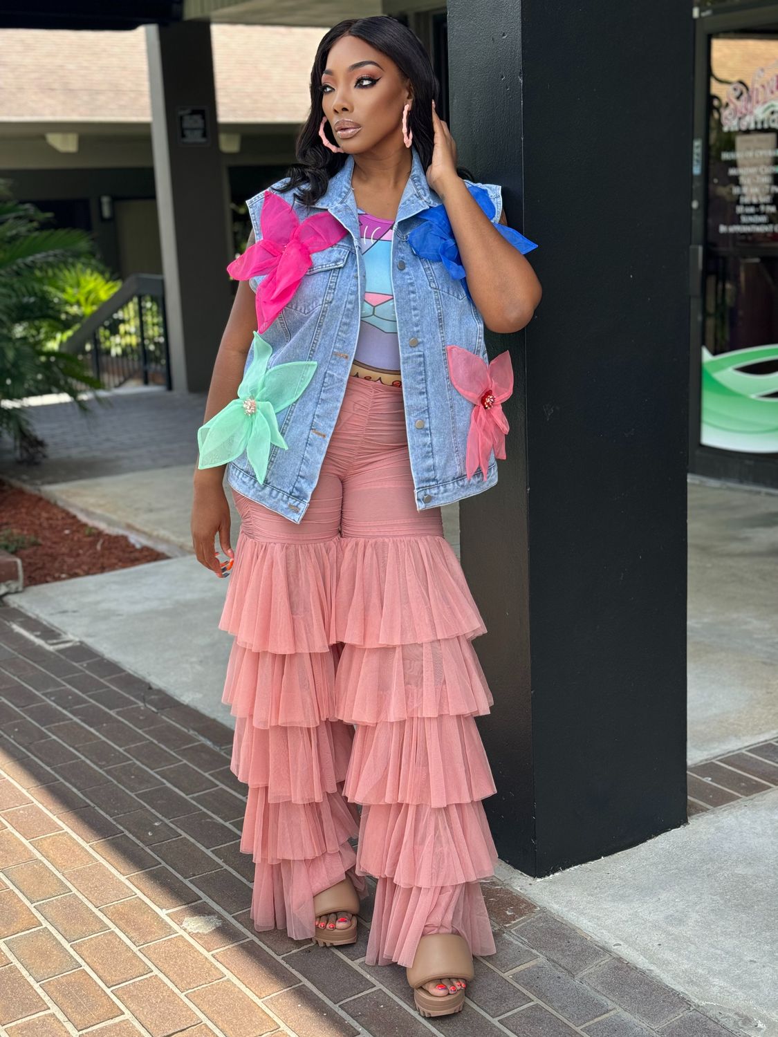 tulle sexy bell bottoms-SALMON