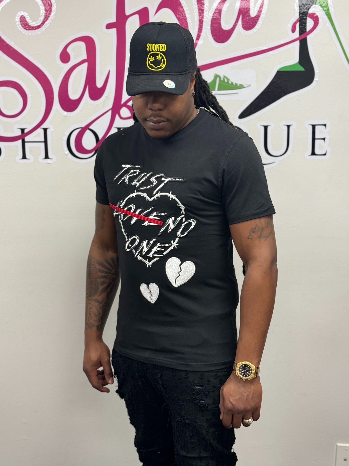 TRUST LOVE  NO one graphic shirt