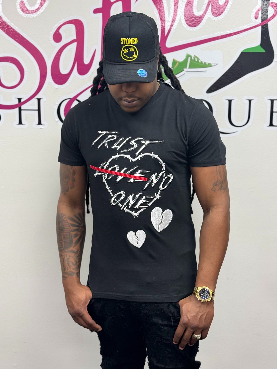 TRUST LOVE  NO one graphic shirt