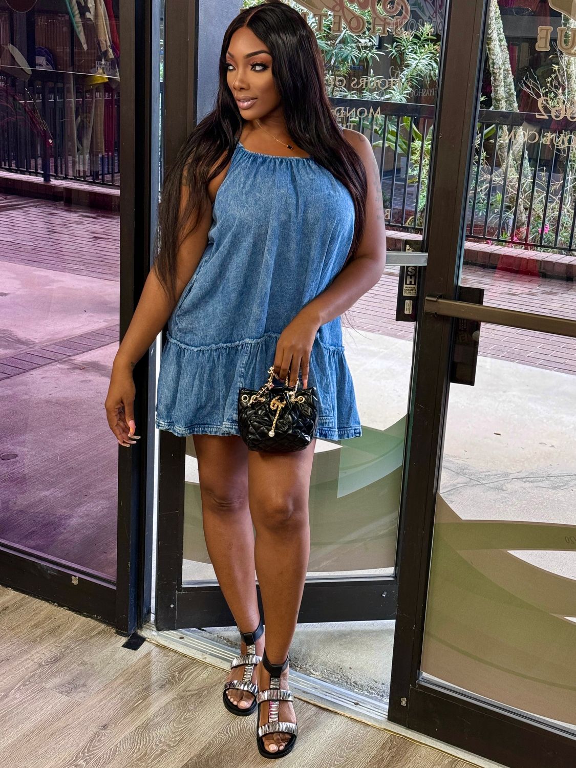 just keep me in a midi denim dress