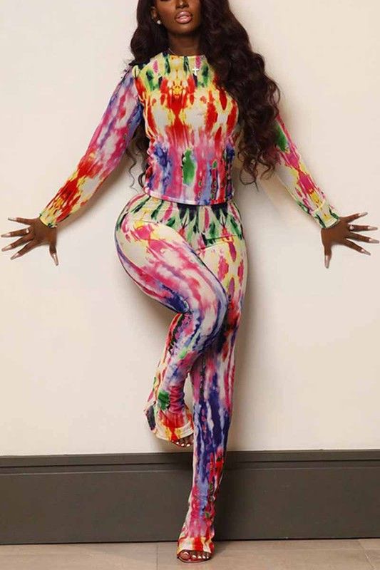 POPSTAR Long Sleeve Multi Color Top and Pants Set