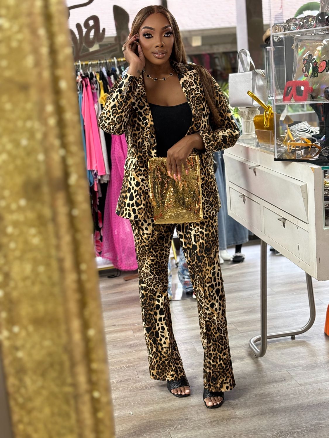 LET IT BE KNOWN LEOPARD blazer set