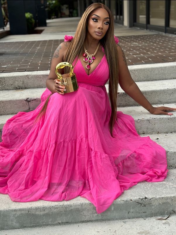 sunny summer Organza Ruffle Shoulders  Maxi Dress