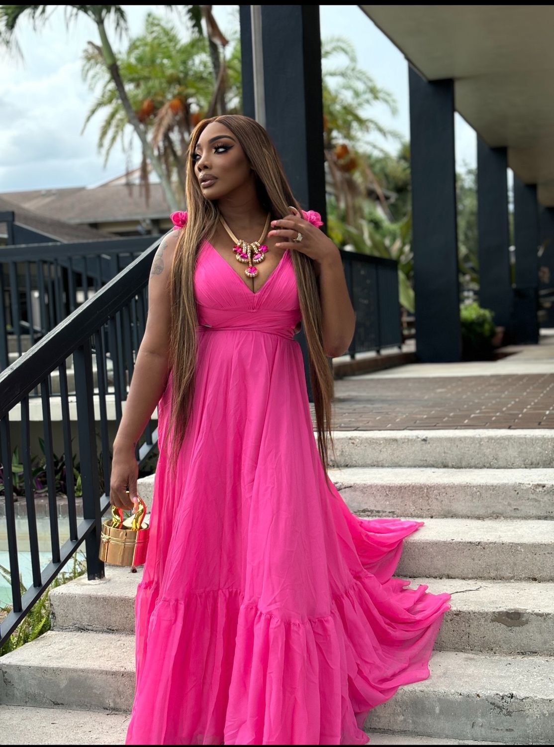 sunny summer Organza Ruffle Shoulders  Maxi Dress