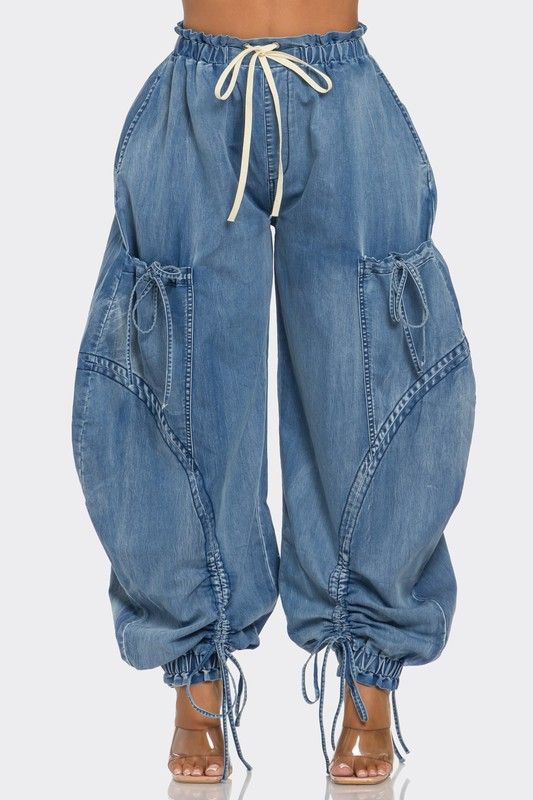 Denim doll Drawstring Denim Cargo Pants