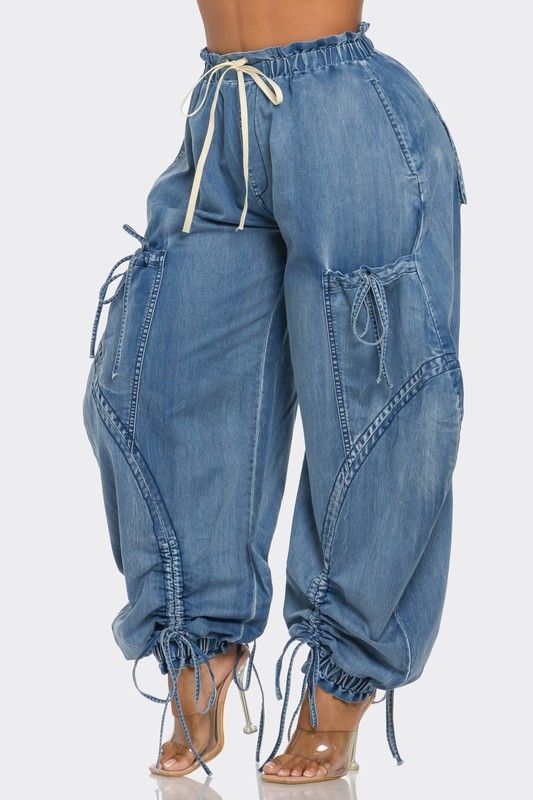 Denim doll Drawstring Denim Cargo Pants