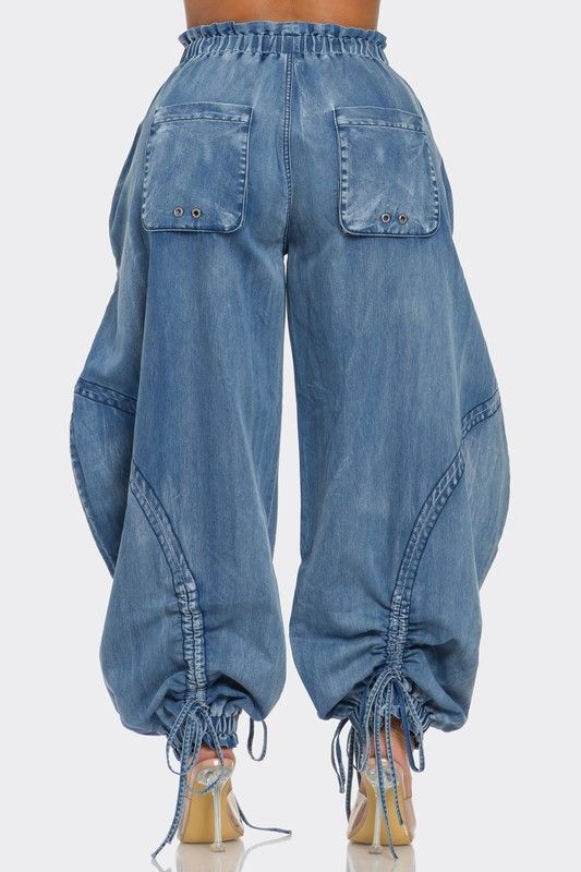 Denim doll Drawstring Denim Cargo Pants