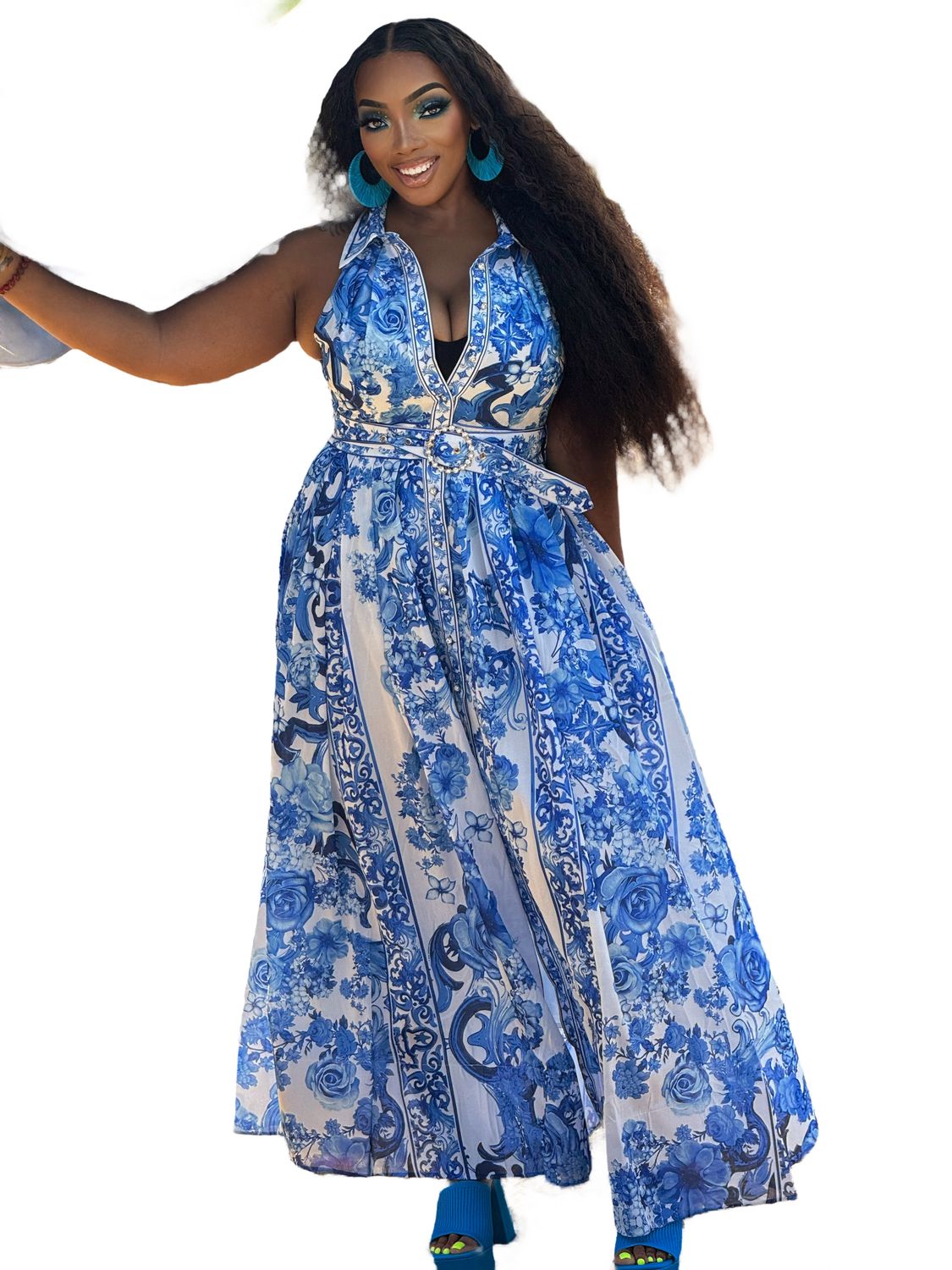 SOFIA POPLIN sleeve maxi dress