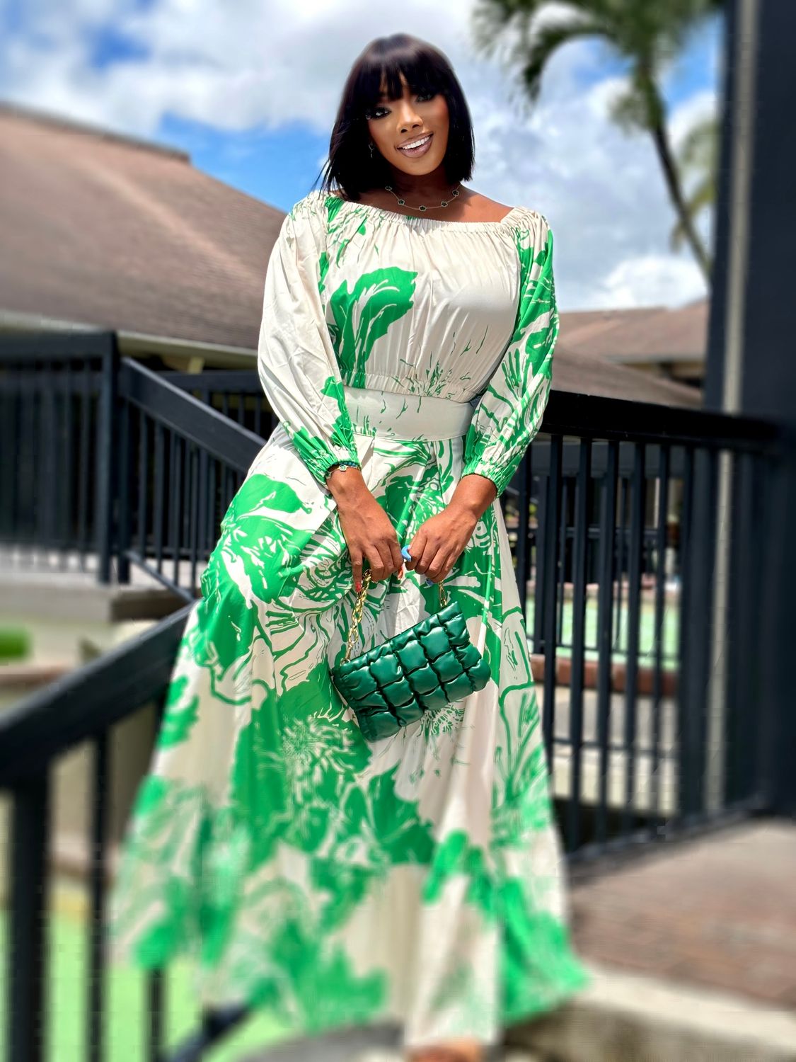 JASMINE OFF SHOULDER TOP AND MAXI SKIRT SET-green