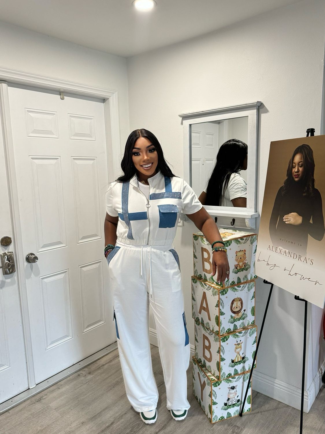 &quot;Tasha&quot; White And Denim Jogger Set
