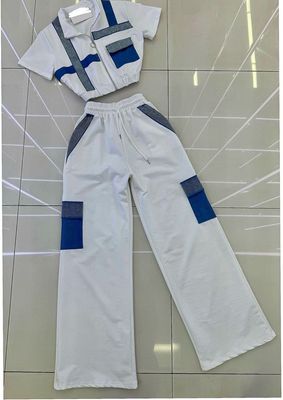 "Tasha" White And Denim Jogger Set