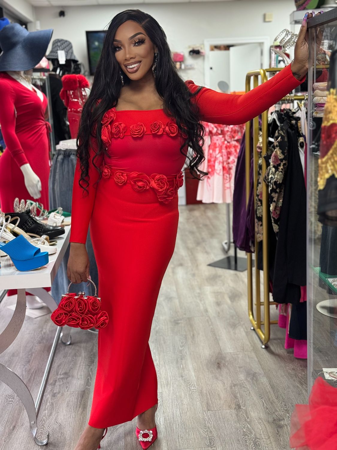 ARI Floral Applique Crop Top and Skirt Set