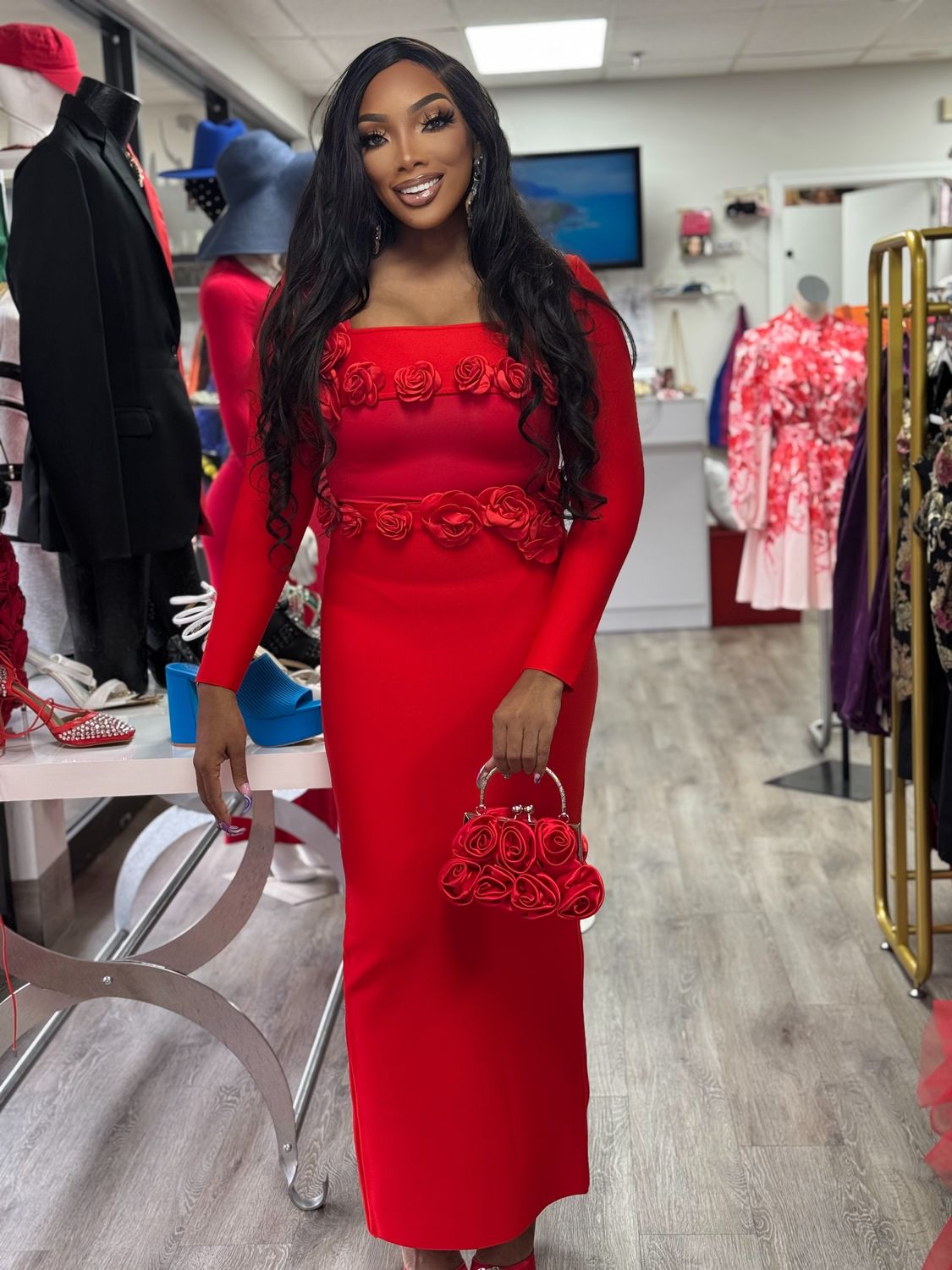 ARI Floral Applique Crop Top and Skirt Set