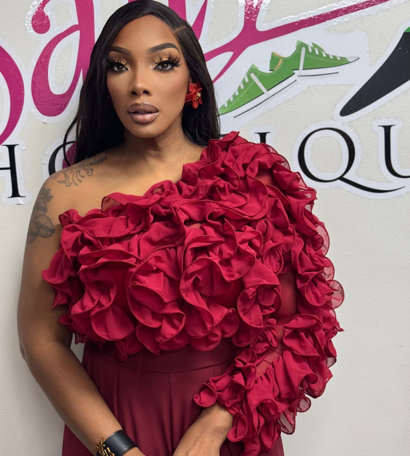 LYSIA ONE SHOULDER LONG SLEEVE RUFFLE DETAIL CROP top