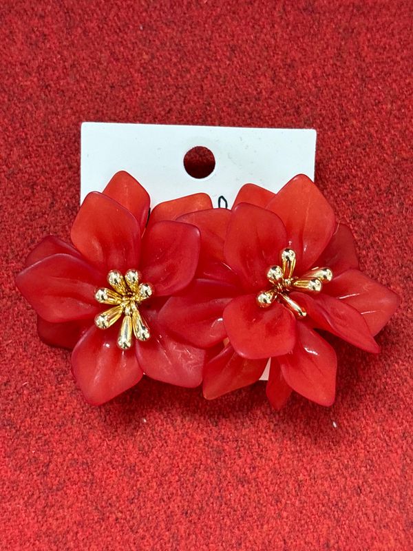Fireside Glamour: Red & Gold Tropical Flower  Earrings