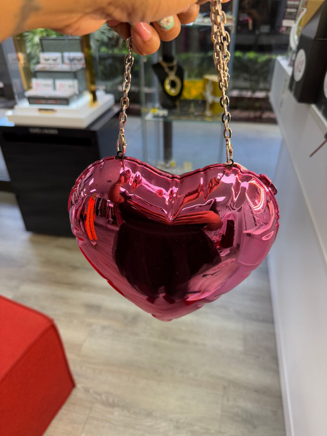 Transparent Heart Shaped Chain Clutch Purse