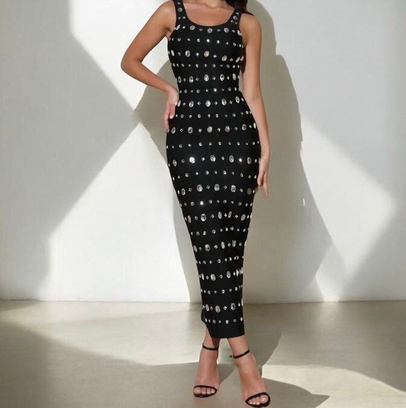 &quot;Ruth&quot; DIAMOND STUDDED tank midi  Dress