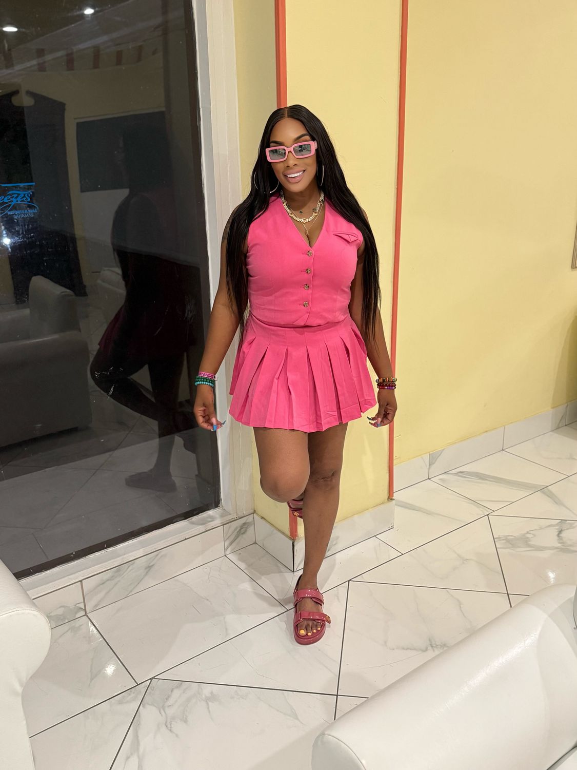 VANESSA Suit Vest and Pleated Mini Skirt Set