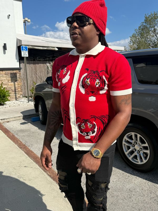 CALEB -Red Knit Shirt – Button-Up Polo CALEB -Red Knit Shirt – Button-Up Polo