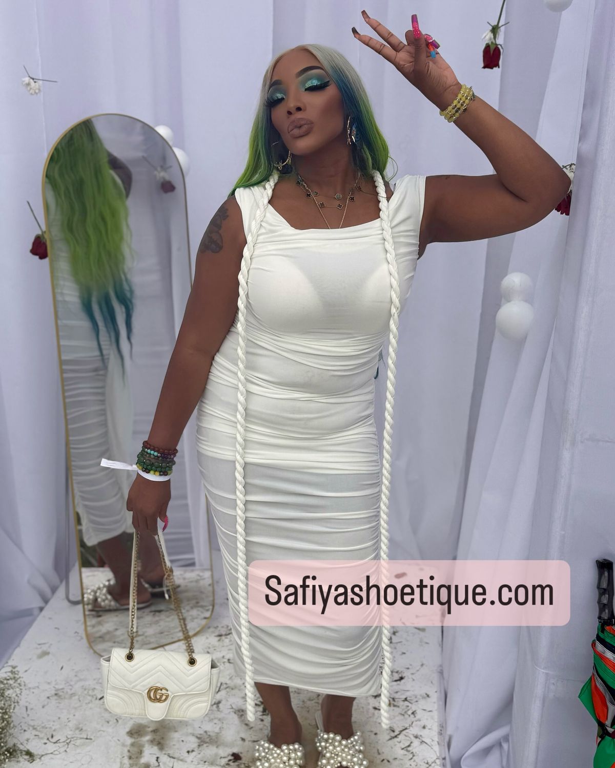 AIDONNA ruched white  maxi
