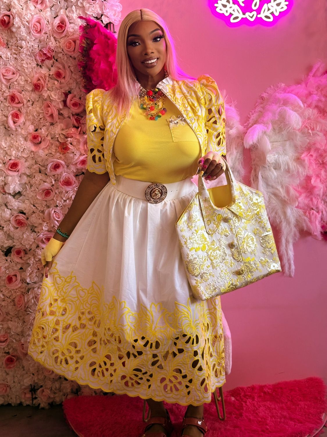 kish Lemon Blossom Lace Skirt Set