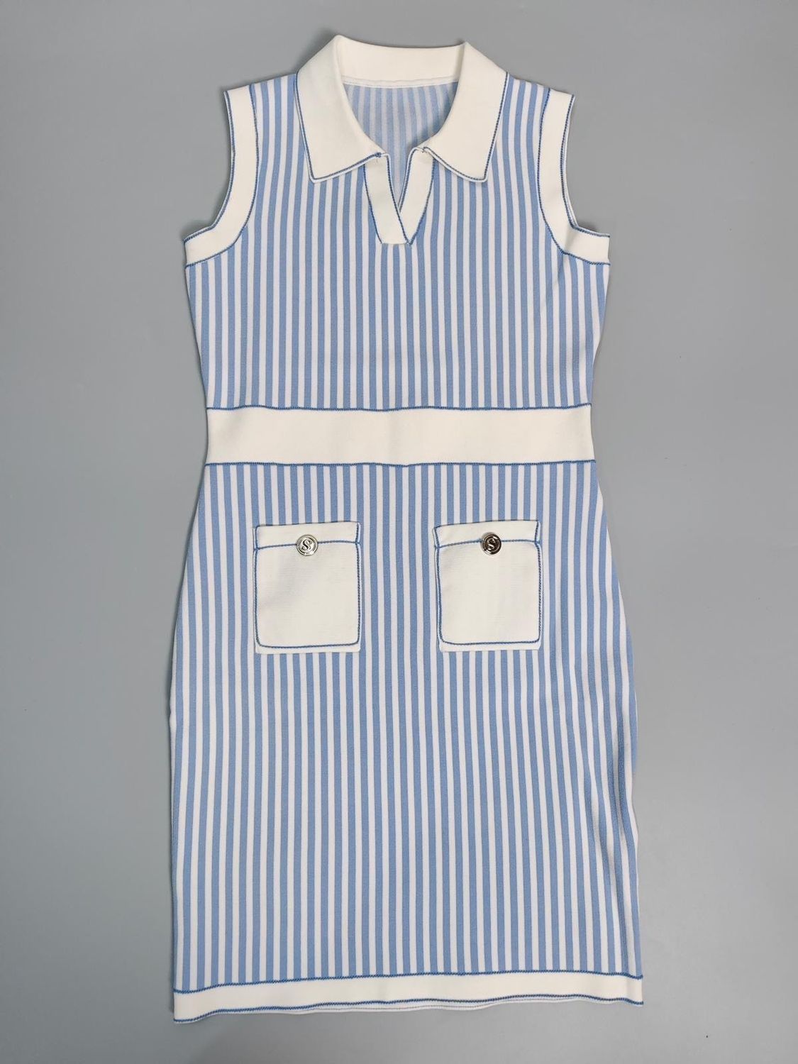 CONNIE Blue & White Striped Knit Mini Dress CONNIE Blue & White Striped Knit Mini Dress