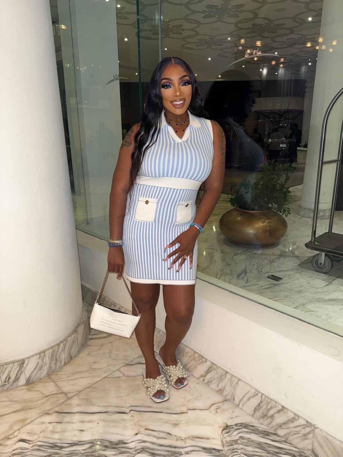 CONNIE Blue & White Striped Knit Mini Dress CONNIE Blue & White Striped Knit Mini Dress