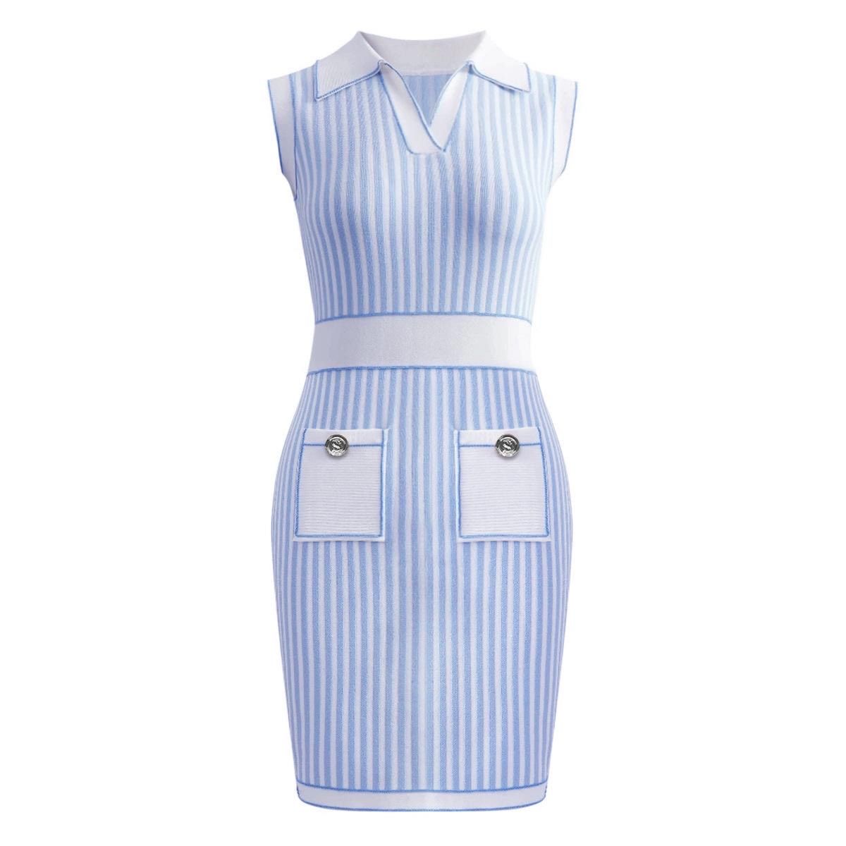 CONNIE Blue & White Striped Knit Mini Dress CONNIE Blue & White Striped Knit Mini Dress