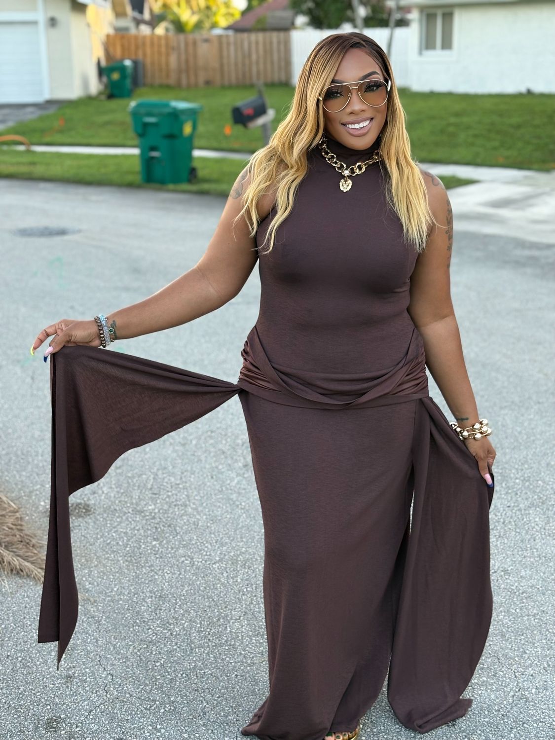 BIA Mocha drape Maxi Dress