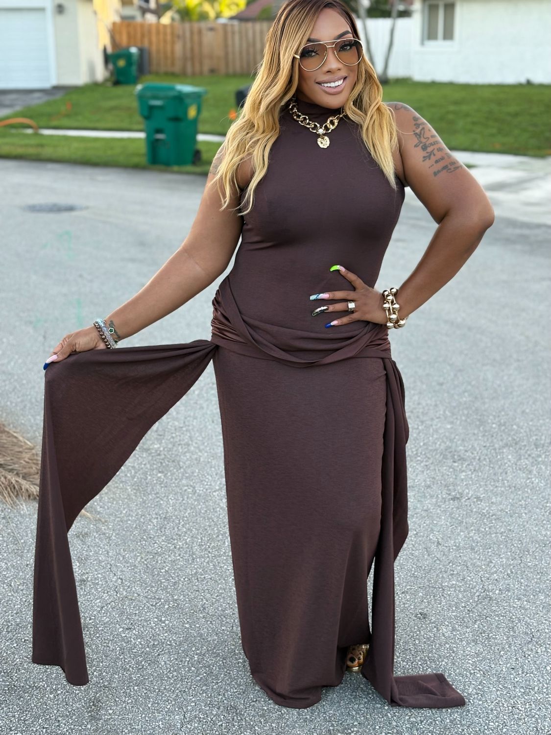 BIA Mocha drape Maxi Dress