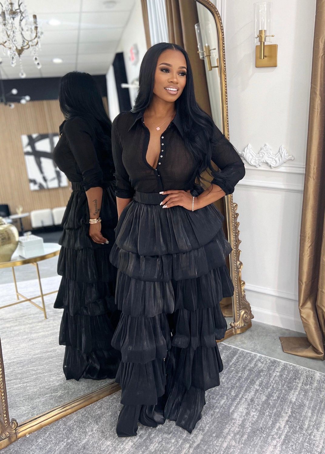 Midnight Layers” Ruffle Palazzo Pants