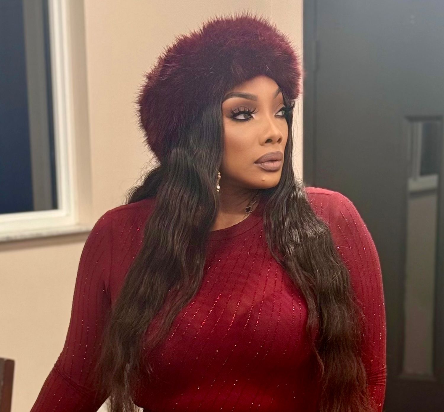 PORSCHA Bordeaux Glam Fur Headband