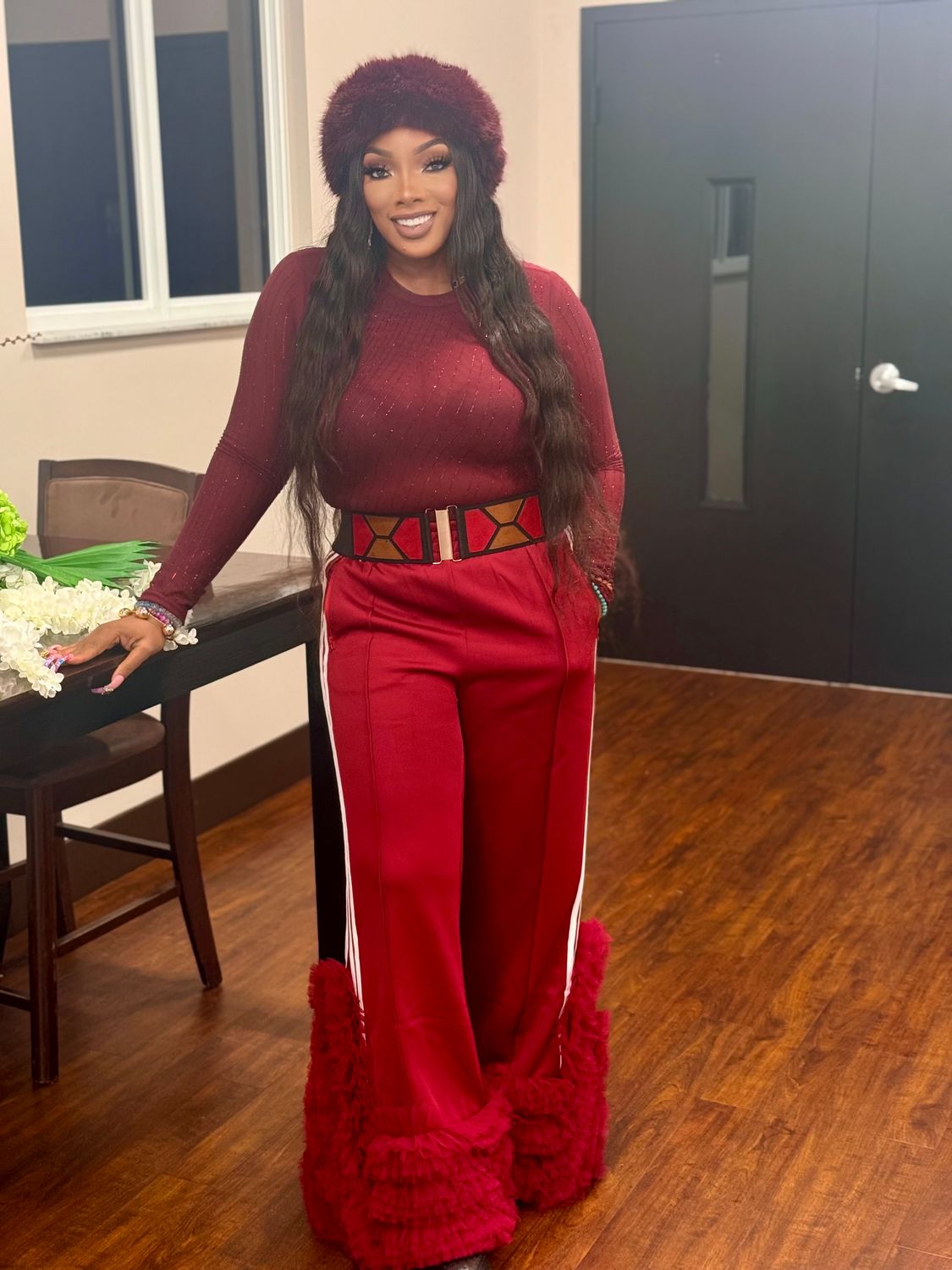 Lauren Glam Fluff Hem Track Flare Pants