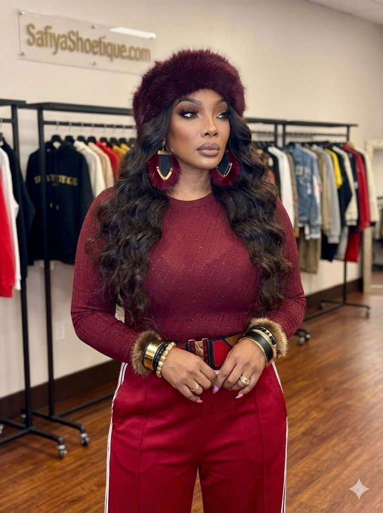 PORSCHA Bordeaux Glam Fur Headband