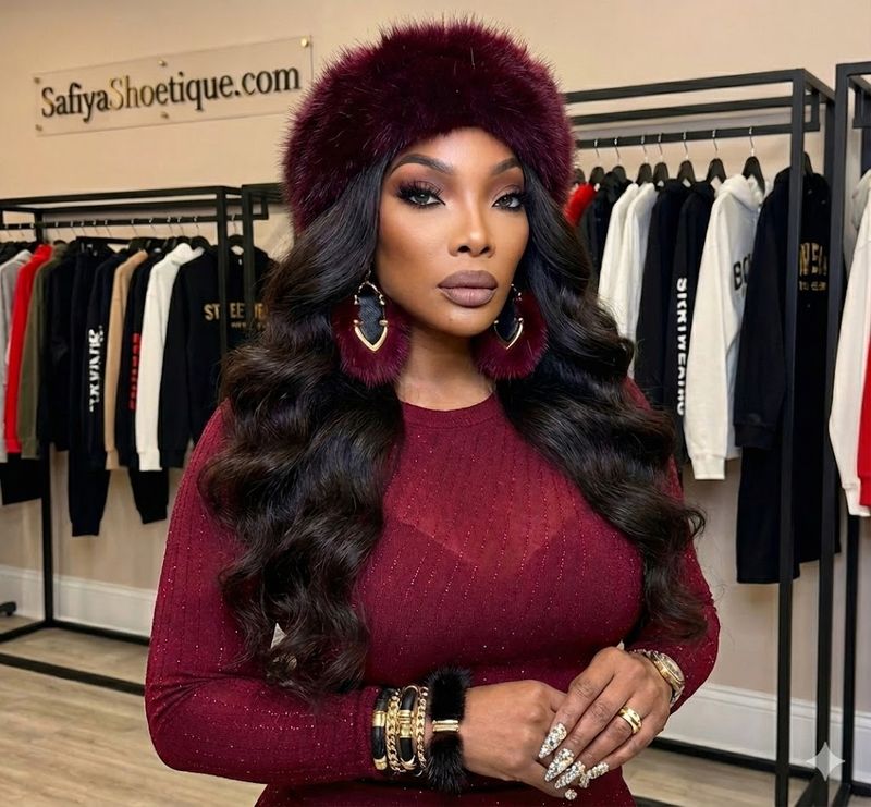 PORSCHA Bordeaux Glam Fur Headband