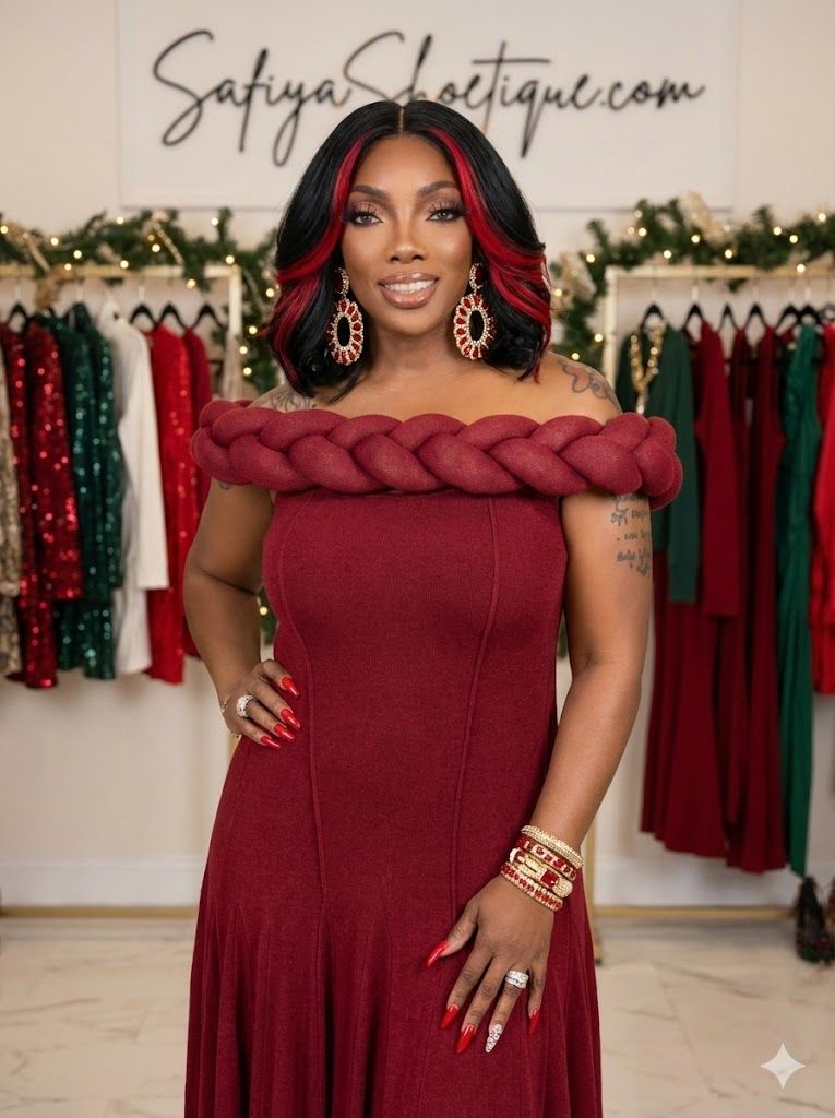 DAWN Crimson Majesty Off-Shoulder Gown