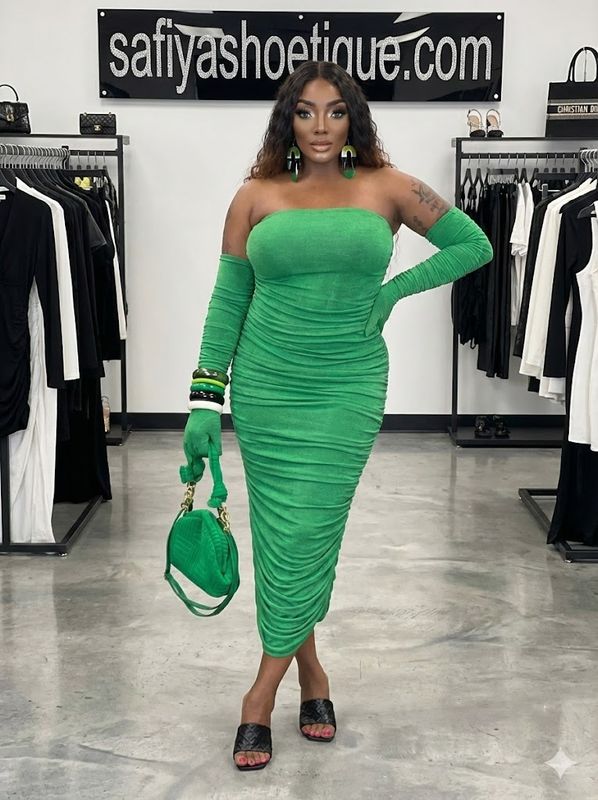 CAMILLE Emerald Aura Ruched Dress